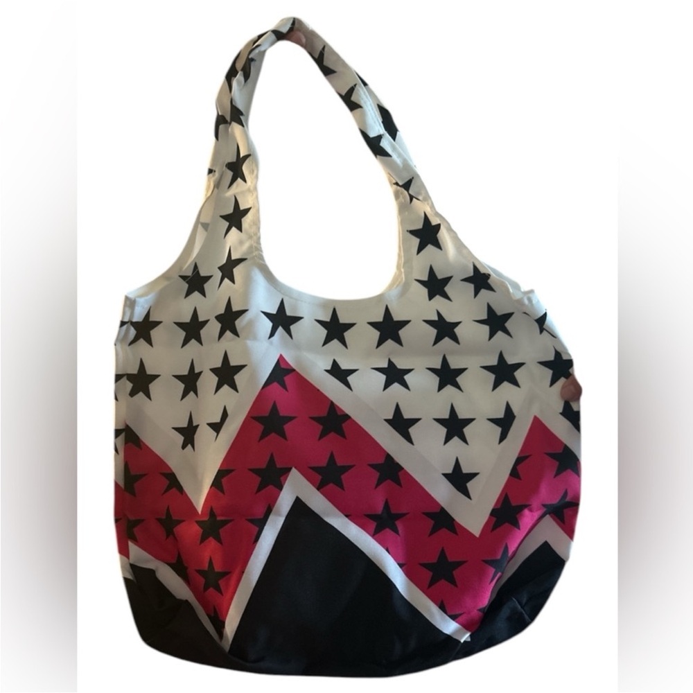 Stylish Star Canvas Tote Bag - Pink and Black New In Package